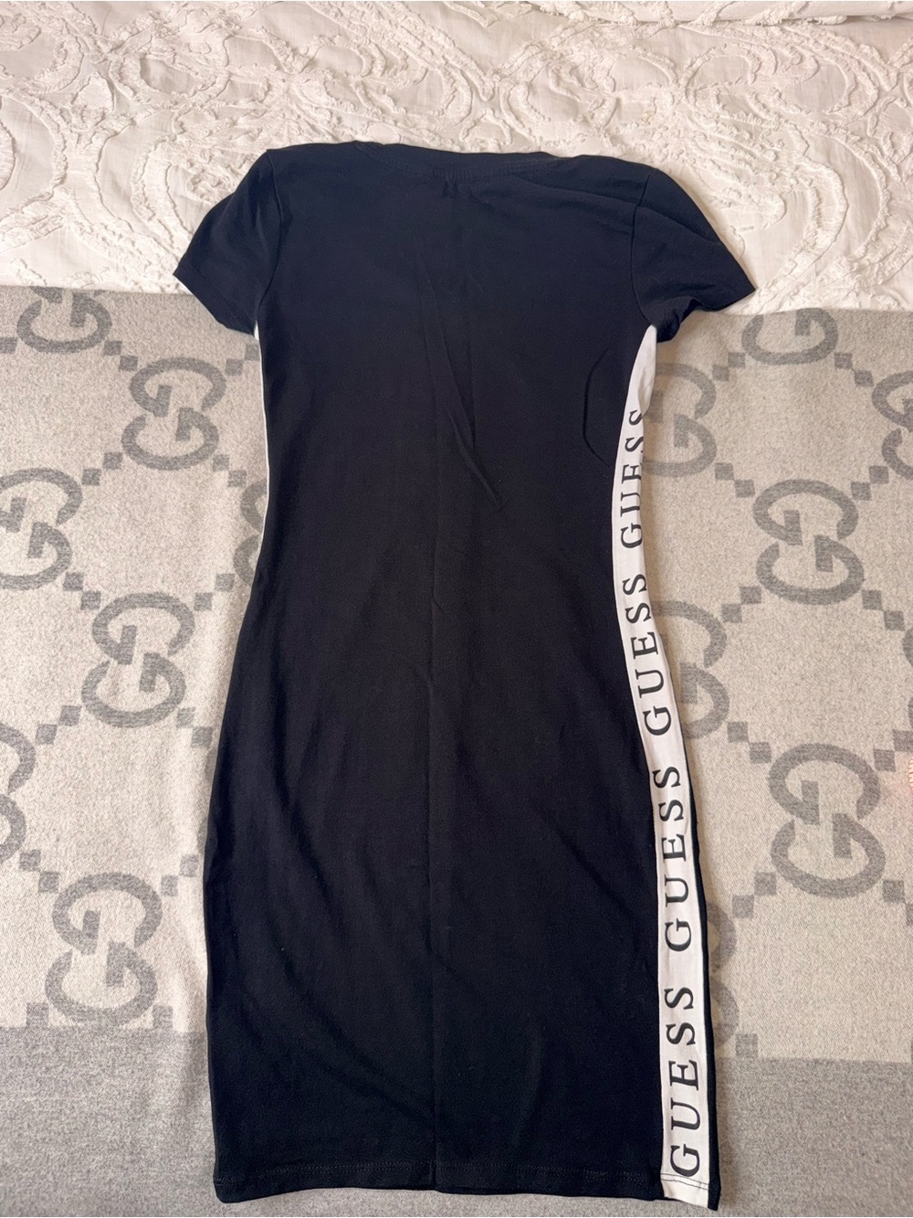 Guess Black Short Sleeve Logo-Trim Mini Dress - Picture 7 of 9